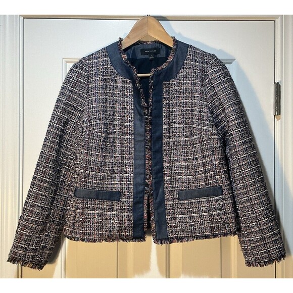 Ann Taylor Plaid Tweed Blazer Fringe Open Front Jacket Career Women's Size 2 - Picture 1 of 5